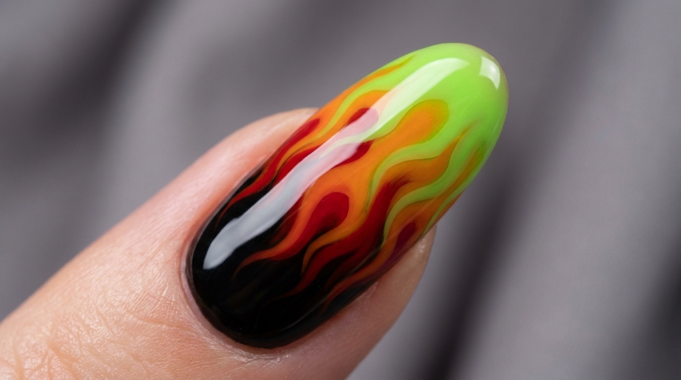 Fiery Gradient Flame Nail Art — Easy Blooming Gel Tutorial