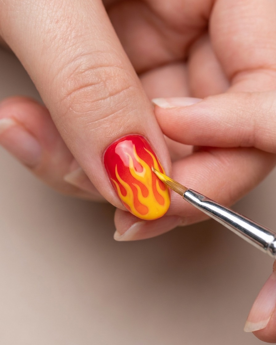 Refining the flame design by adding a sharp yellow layer.