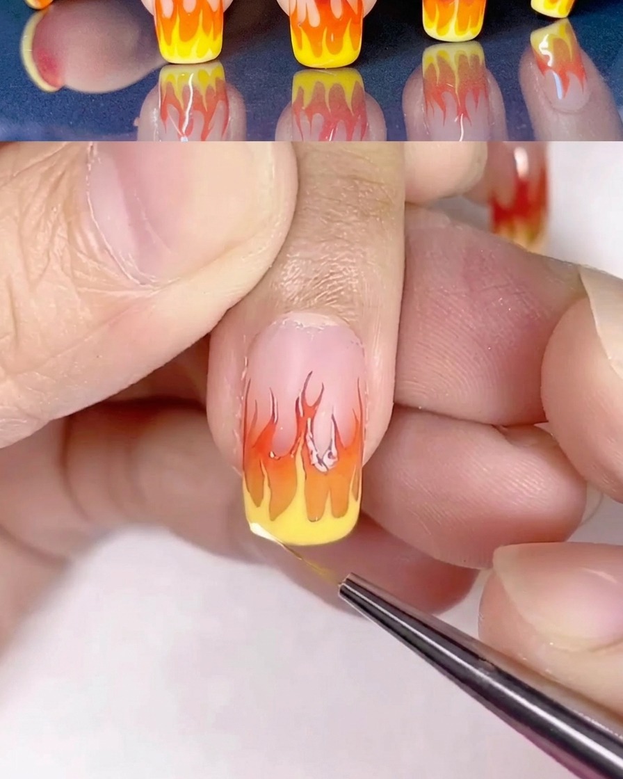 Detailed flame art with added light yellow highlights.
