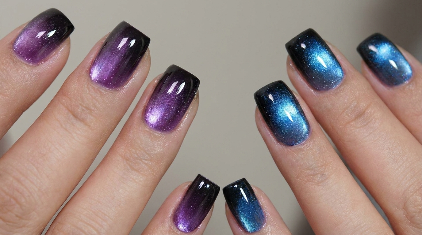 Blue and Purple Cat Eye Gradient Nails — Professional Step-by-Step Tutorial