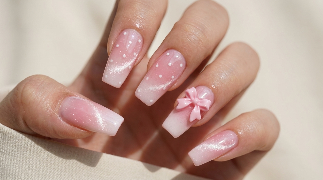 Kawaii Pink Gradient Polka Dot Nails — Step-by-Step Tutorial
