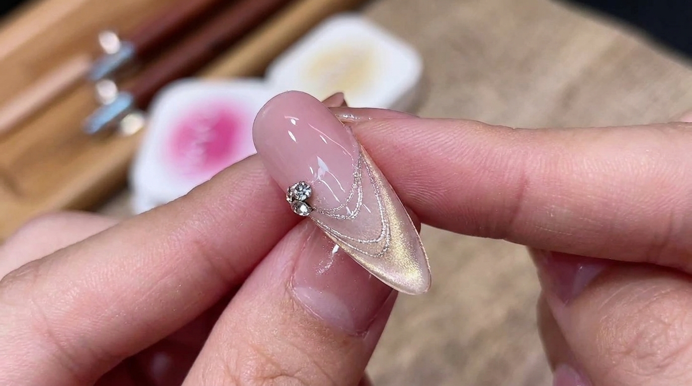 Gilded Illusion Moon Nude Nail Art Tutorial
