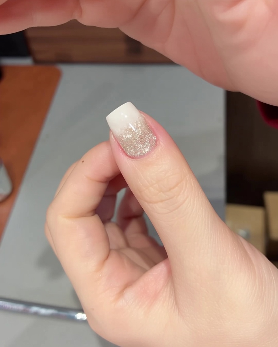 A close-up of a hand placed inside a UV/LED nail lamp for a final cure.