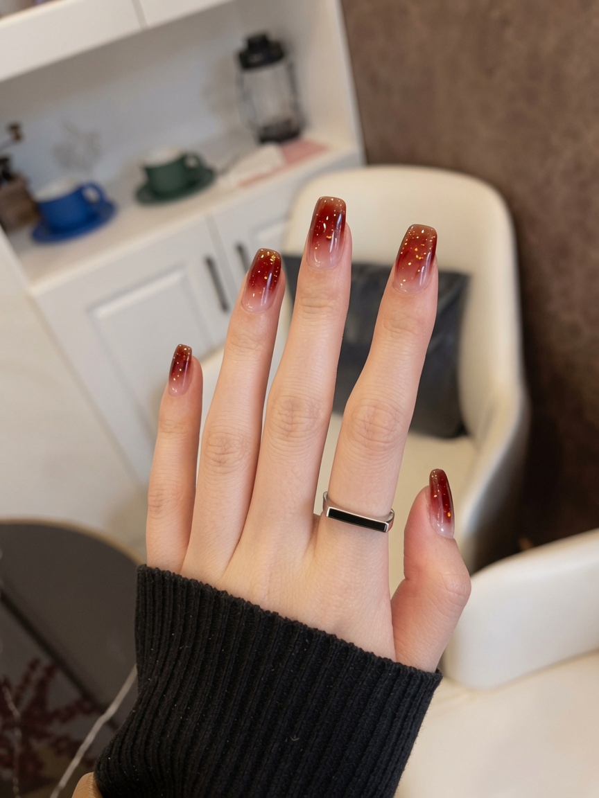 Autumn Amber Gold Foil Gradient Nails — Step-by-Step Tutorial