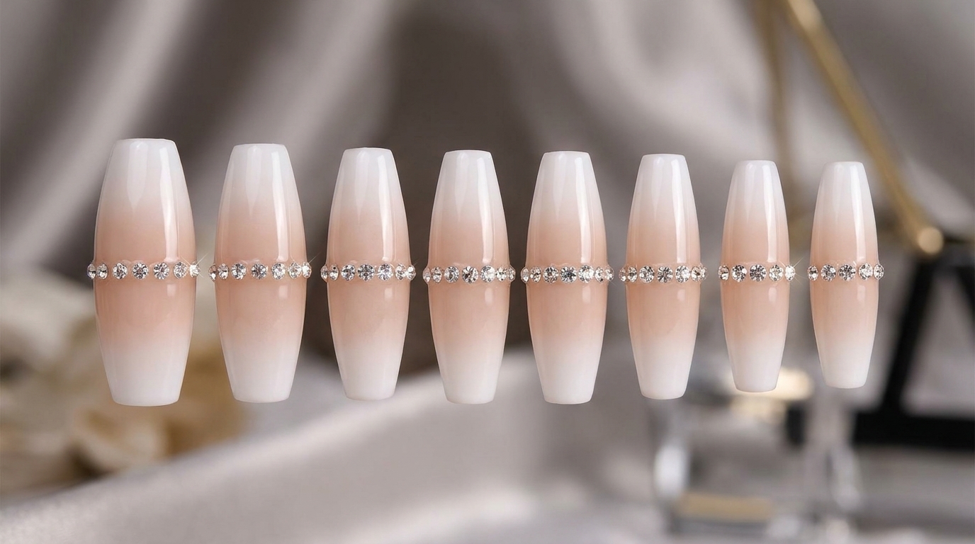 Nude to Milky White Gradient Press-On Extensions Tutorial