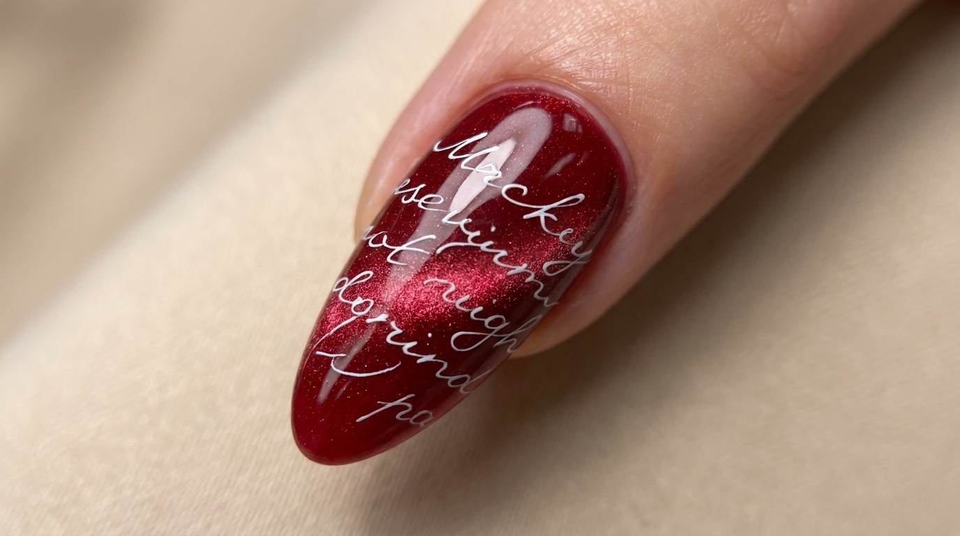 Red Cat Eye English Stamping Nail Art — Step-by-Step Tutorial