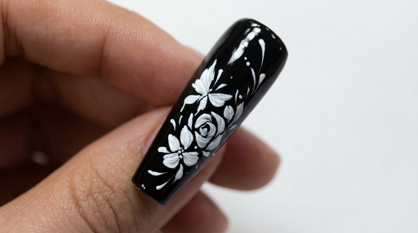 Elegant Black and White Floral Butterfly Nail Art — Detailed Tutorial