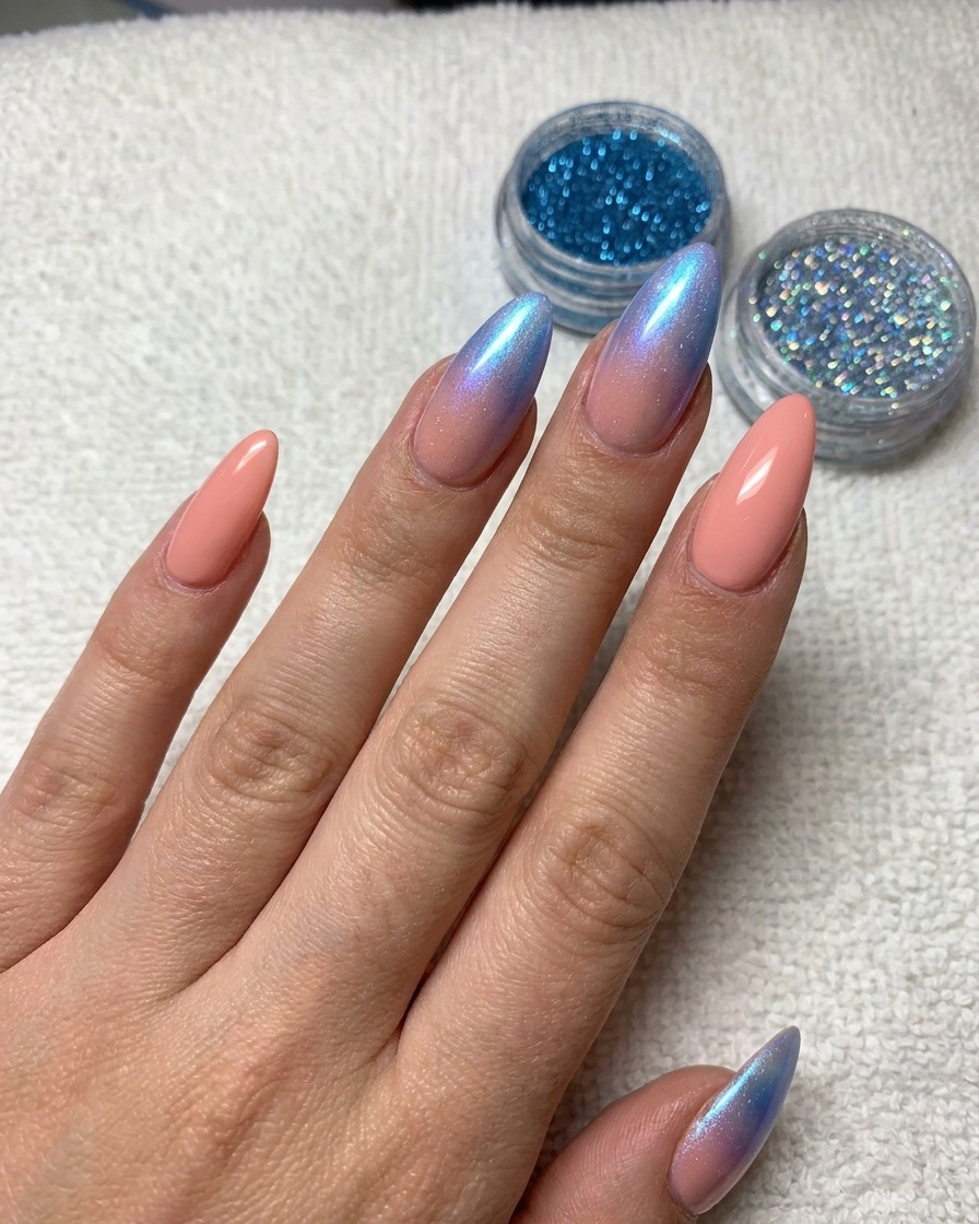 Blending the holographic effect on the index finger for a seamless transition.