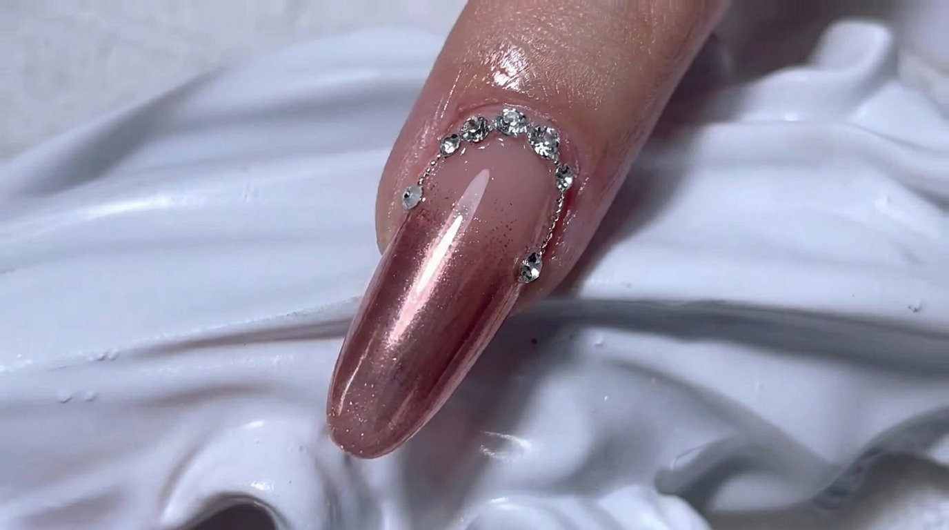 Rose Gold Chrome Gradient Nails — Elegant Rhinestone Tutorial
