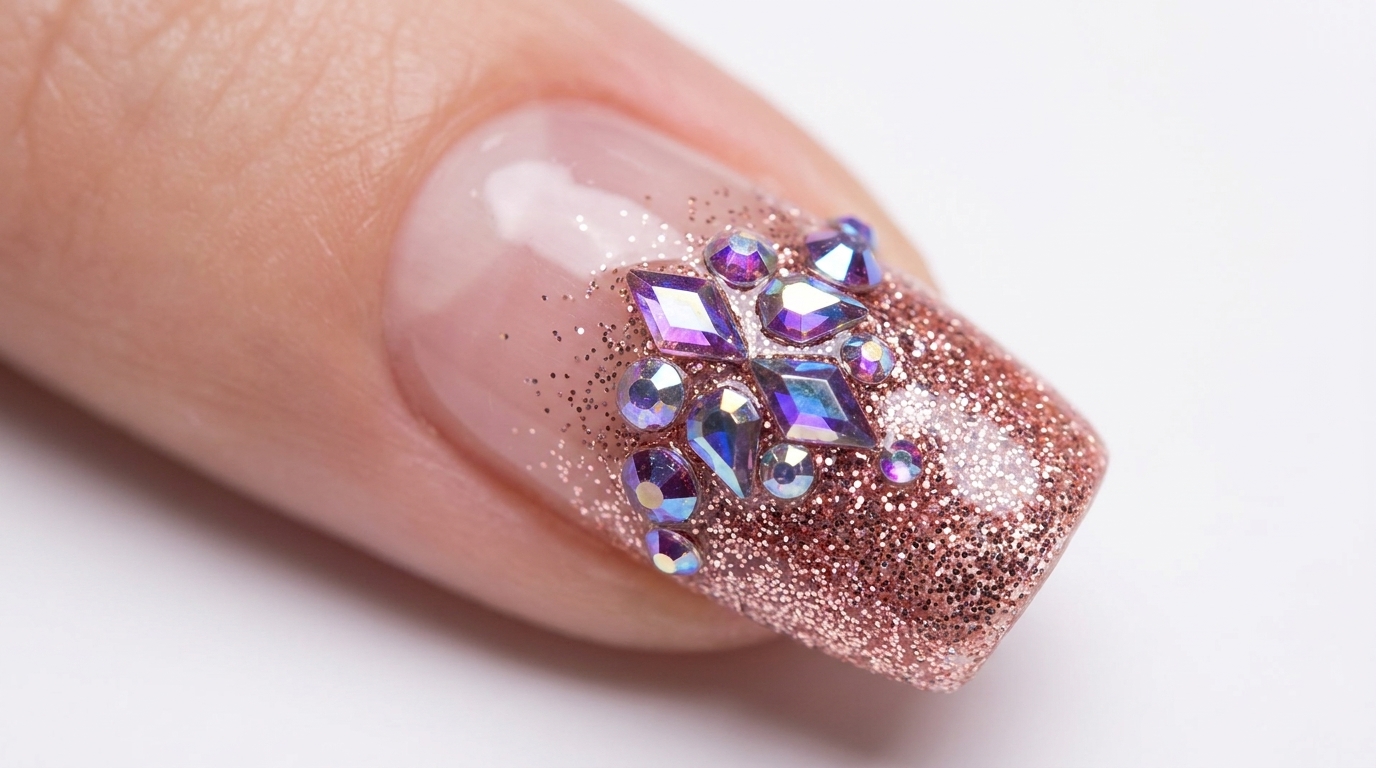 Rhinestone Gradient Glitter Nail Art — Glamorous Step-by-Step Tutorial