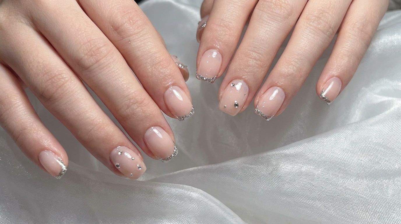 Nude Pink & Silver Glitter French Manicure — Step-by-Step Tutorial