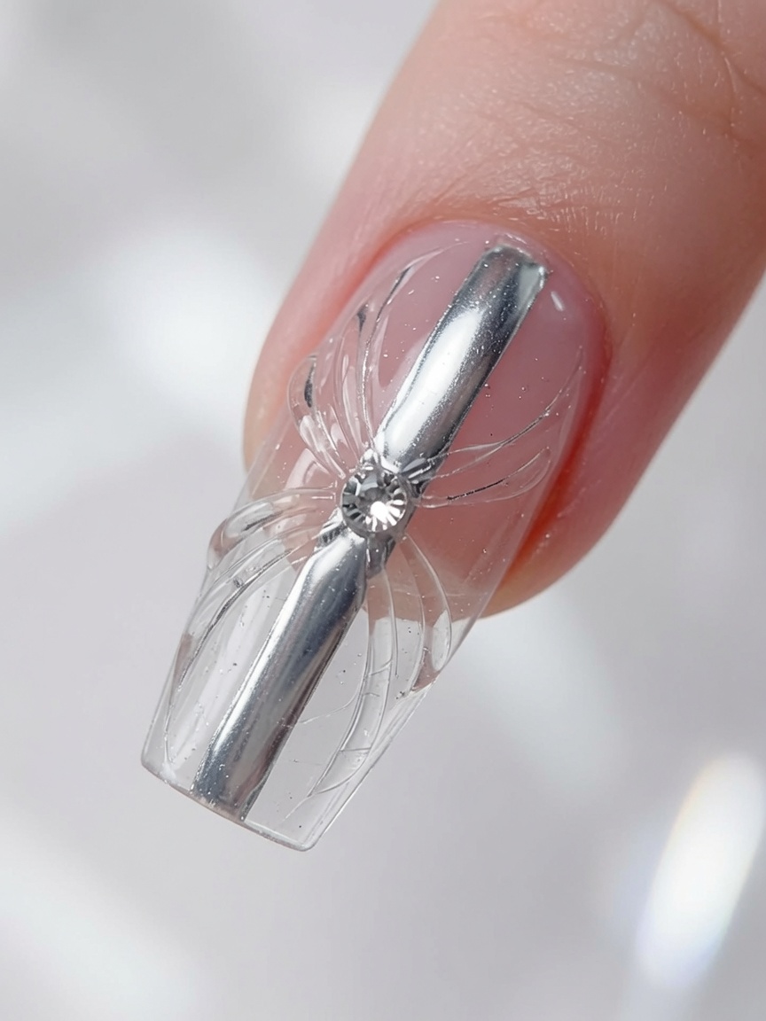 3D Chrome Stripe and Swirl Detail Nail Tutorial