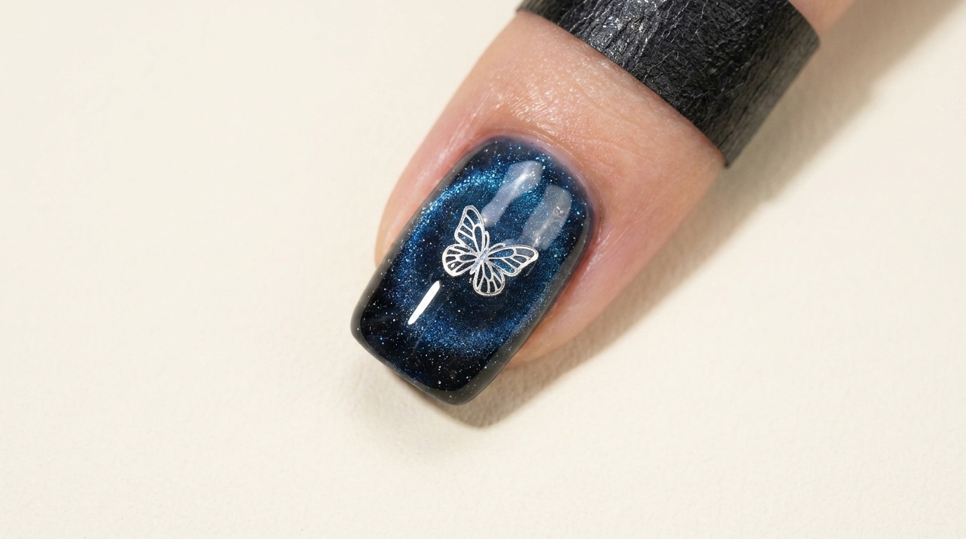 Blue and Black Galaxy Cat-Eye Nails — Step-by-Step Tutorial