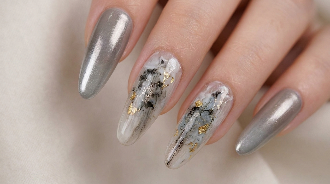 Sophisticated Chrome Gradient & Marble Nail Tutorial