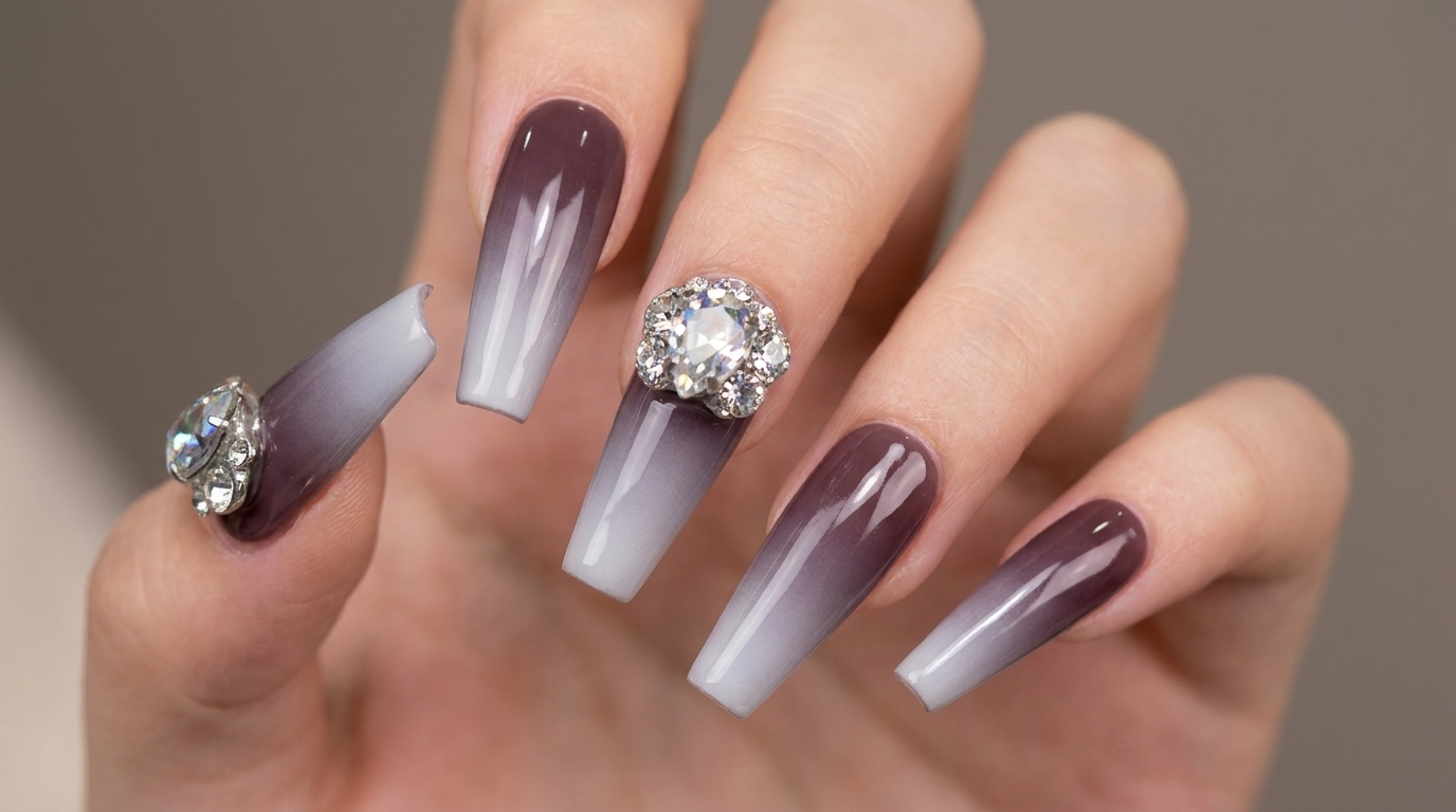 Elegant Dark Purple to White Airbrush Gradient Nails — Expert Tutorial