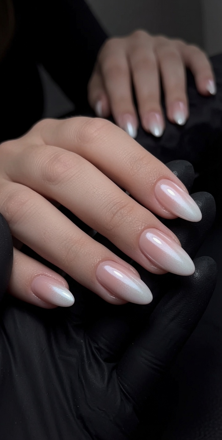 Hailey Bieber-Inspired Pearl White Gradient Nails Tutorial