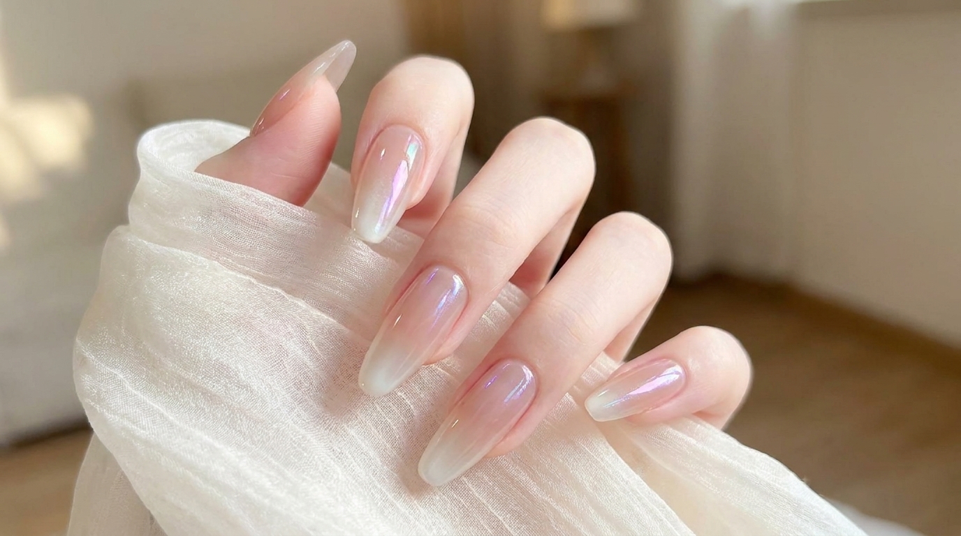 Clear Nude Gradient Aurora Nails — Elegant Step-by-Step Tutorial
