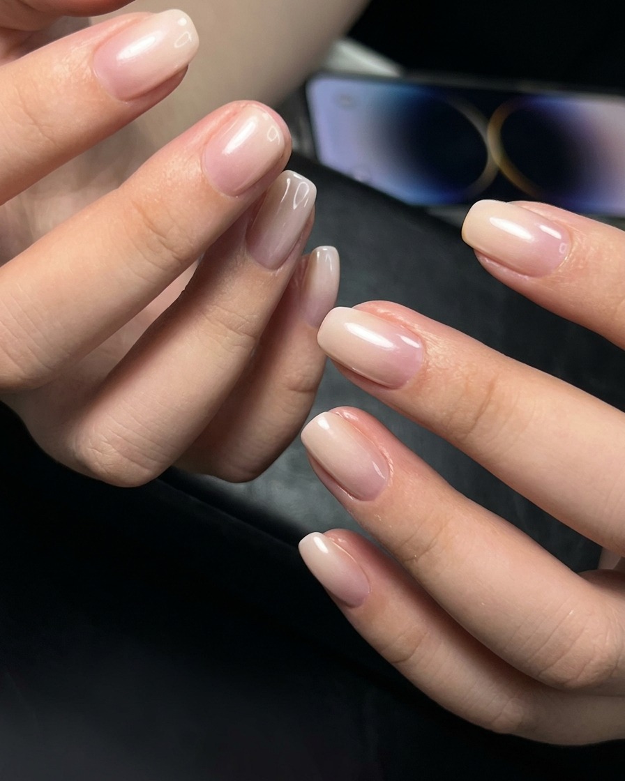 A hand placed inside a professional UV nail lamp for the final curing process.