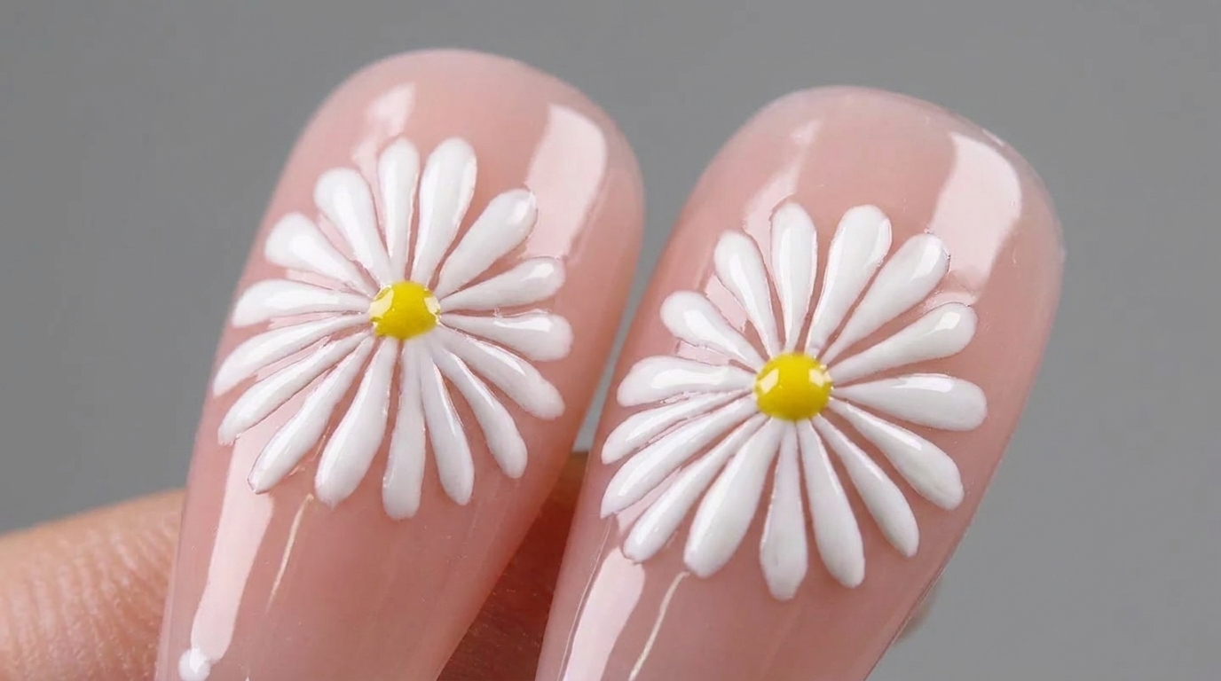 Hand-Painted Daisy Floral Nail Art — Step-by-Step Tutorial