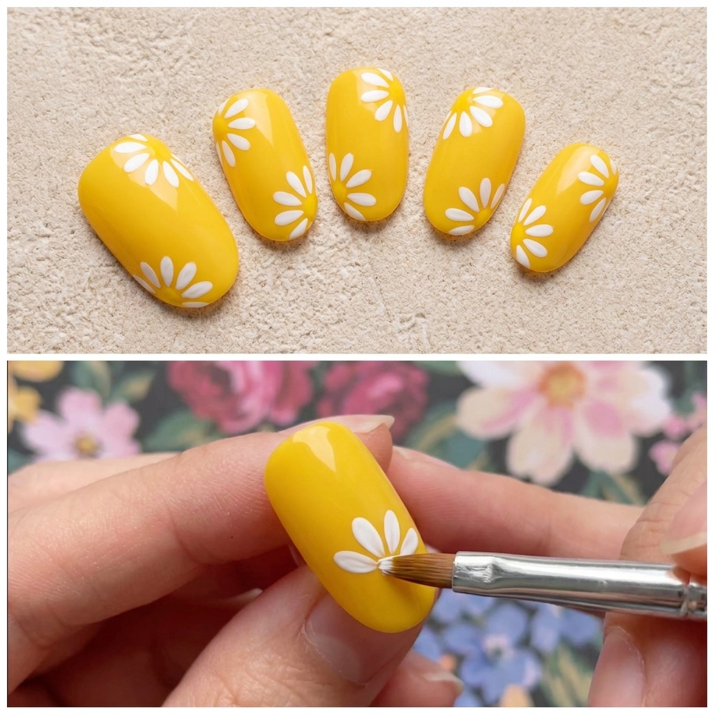 A brush stroke creating a single delicate white petal on the nail.