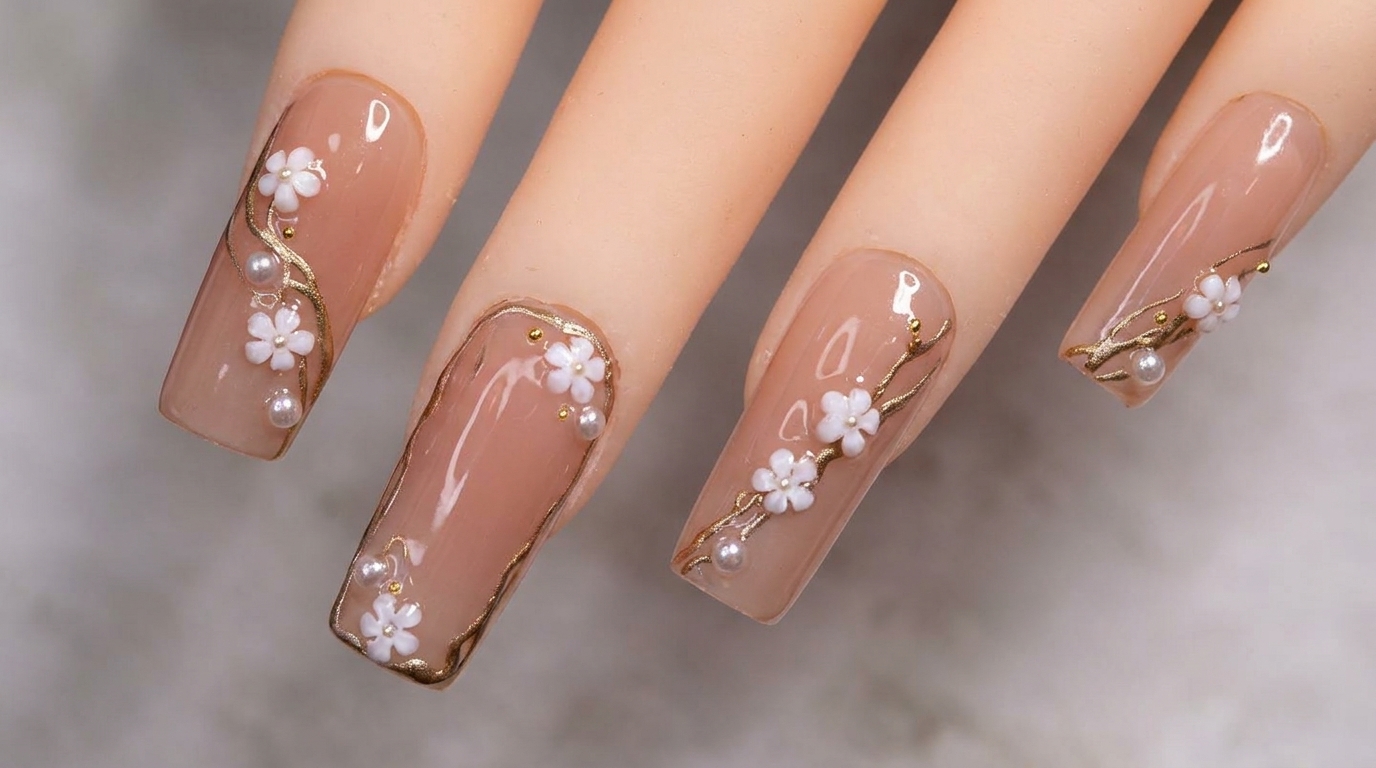 Floral Metallic Outline Gel Nails — Elegant Step-by-Step Tutorial