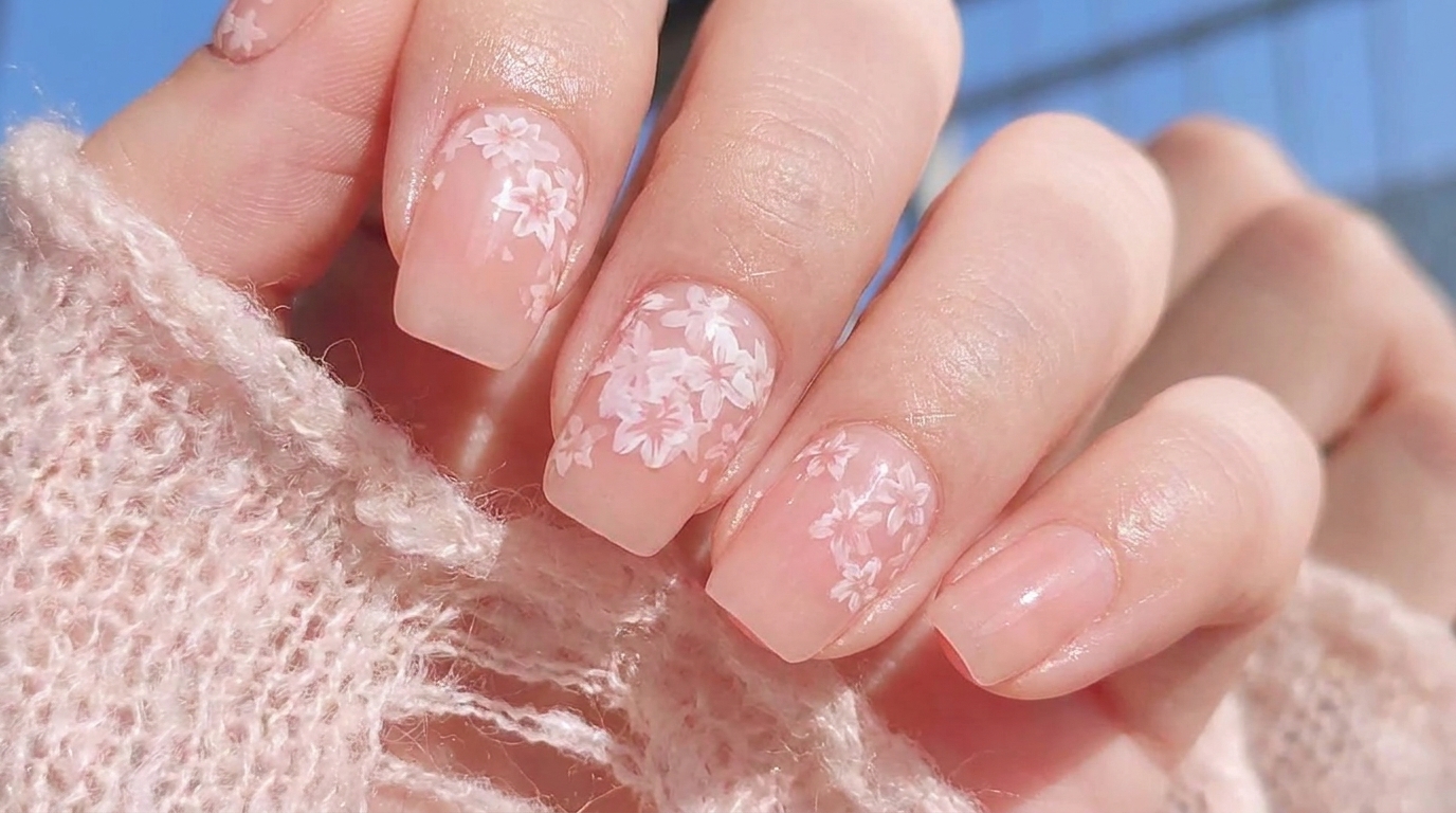 Hand-Painted Early Spring Sakura Cherry Blossom Nail Art Tutorial