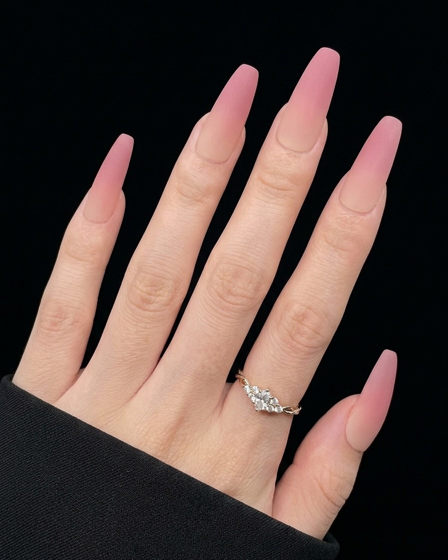 A hand placed inside an LED nail lamp to cure the second layer of base coat.