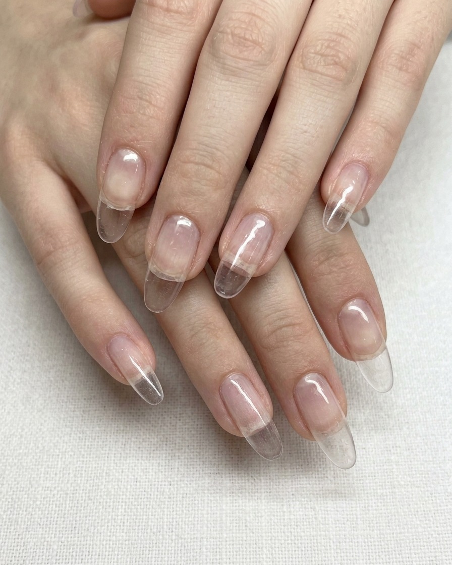 A pair of cuticle nippers being used to trim excess skin around the base of a manicured nail.