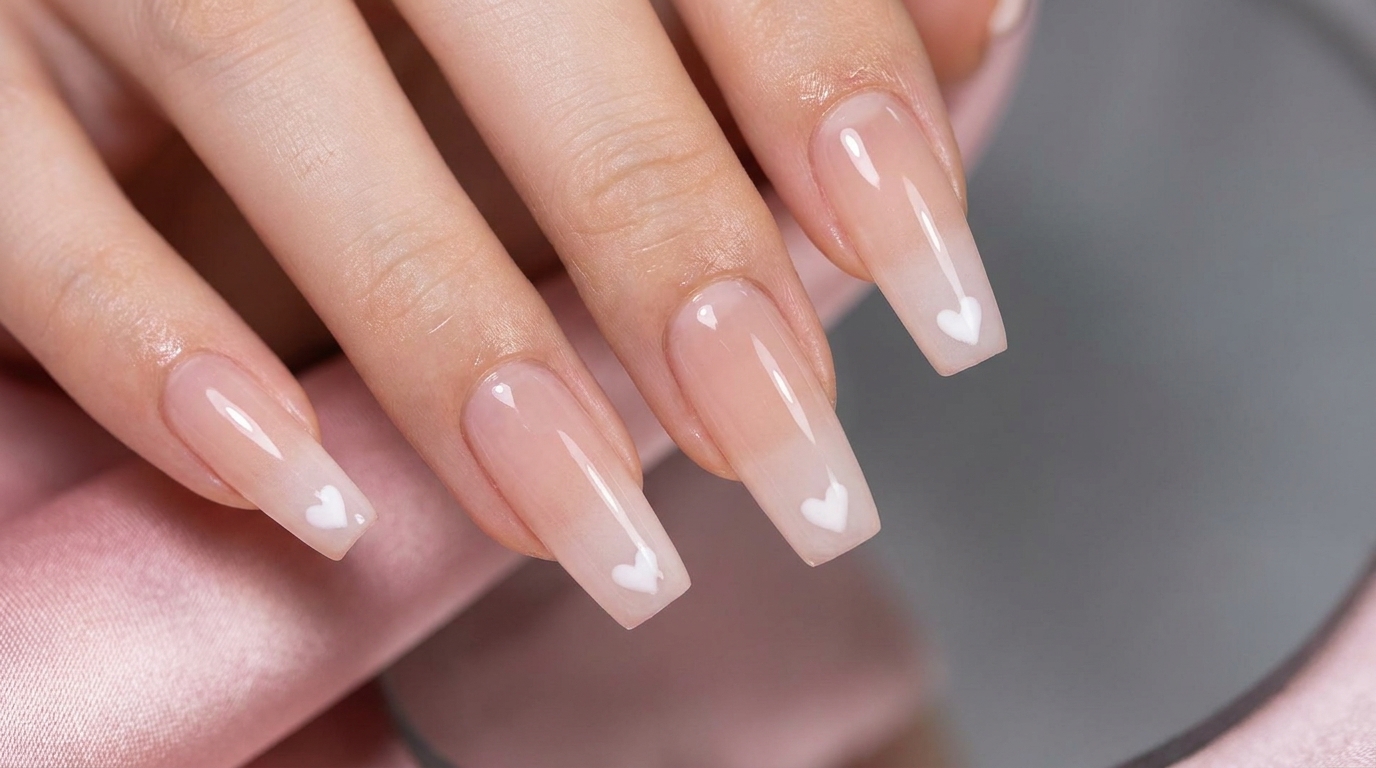 Sheer Nude Ombre Nails with Heart Art — Step-by-Step Gel Tutorial