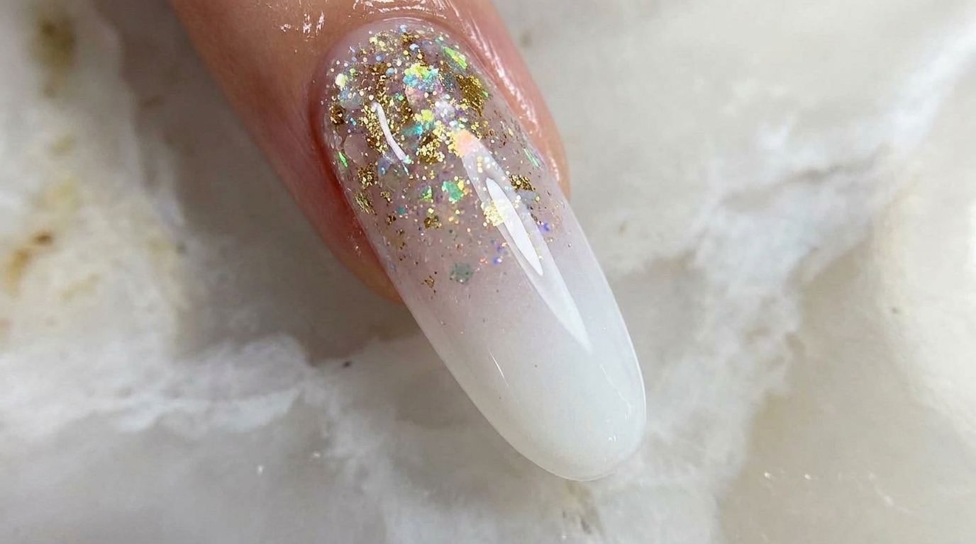 Milky White Glitter Ombre Nails — Professional Step-by-Step Tutorial