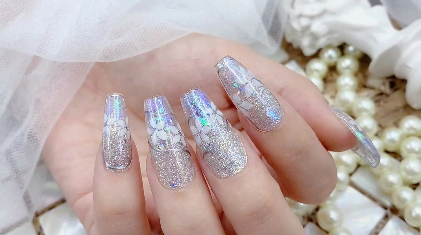 Silver Aurora Floral Press-On Nails — Elegant Step-by-Step Tutorial