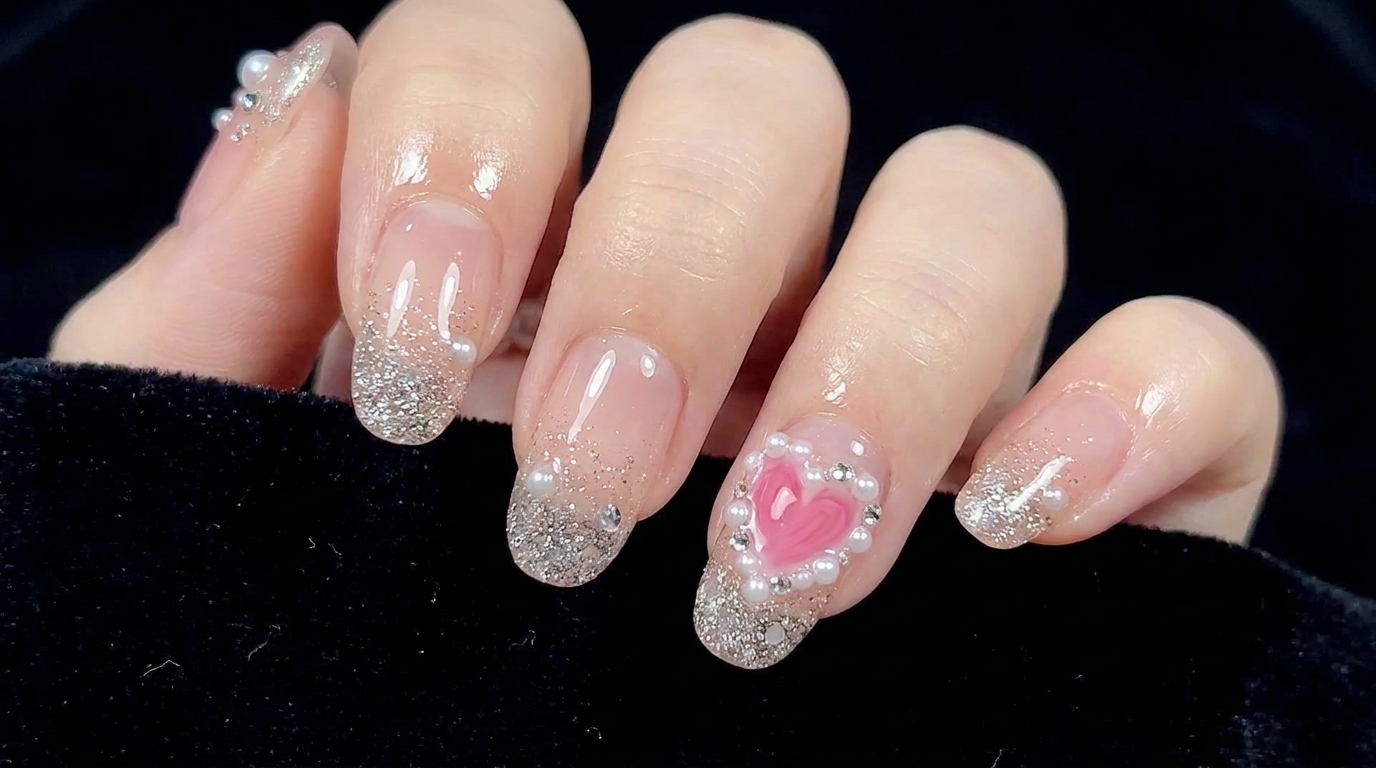 Sparkling Pink Gradient Heart Nail Art — Step-by-Step Tutorial