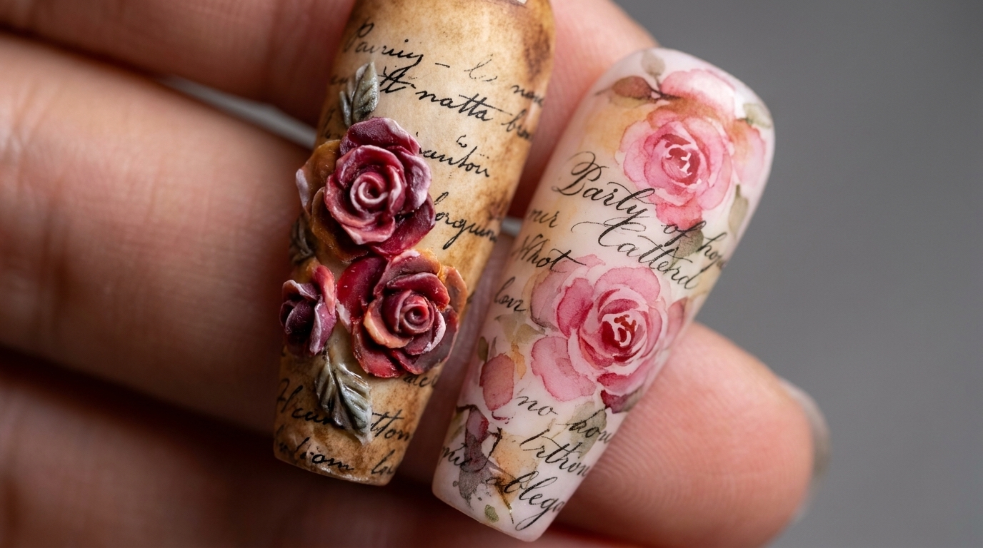 Romantic Love Letter Rose Nail Art — 3D Relief & Watercolor Tutorial