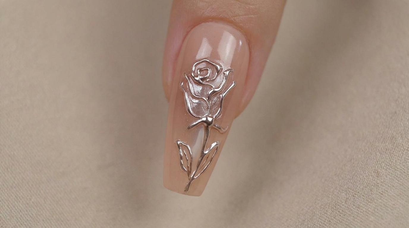 3D Chrome Rose Nail Art — Elegant Metallic Tutorial