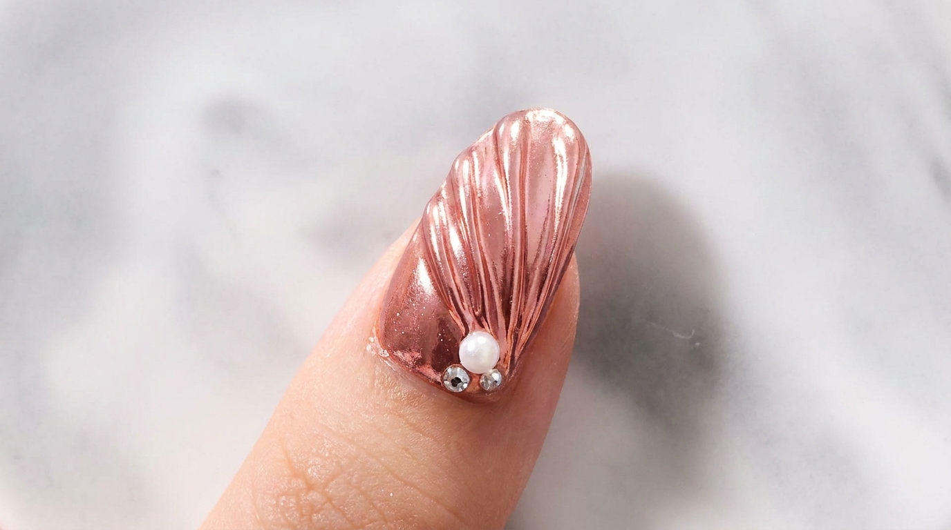 Rose Gold Chrome Shell Nails — 3D Step-by-Step Tutorial