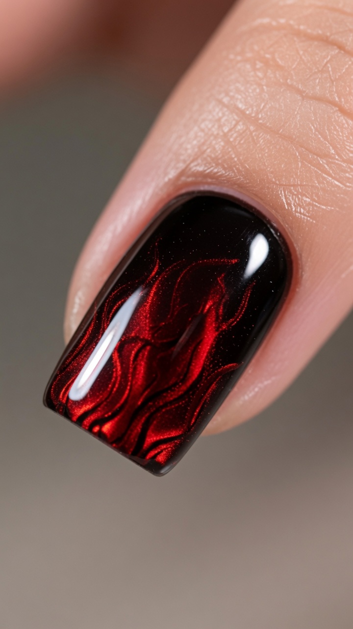 Red Flame Cat-Eye Nails — Step-by-Step Gel Tutorial
