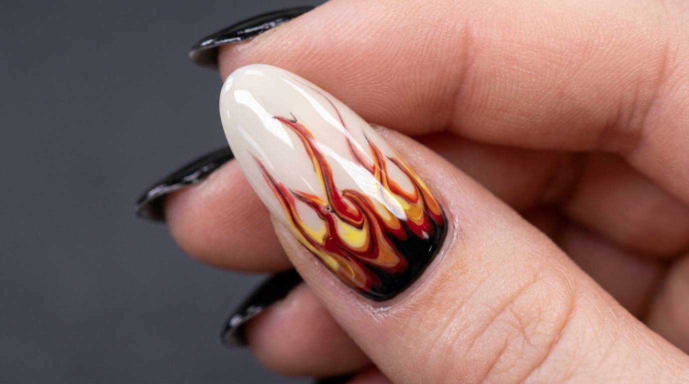 Glossy S-Shape Flame Nail Art — Step-by-Step Tutorial