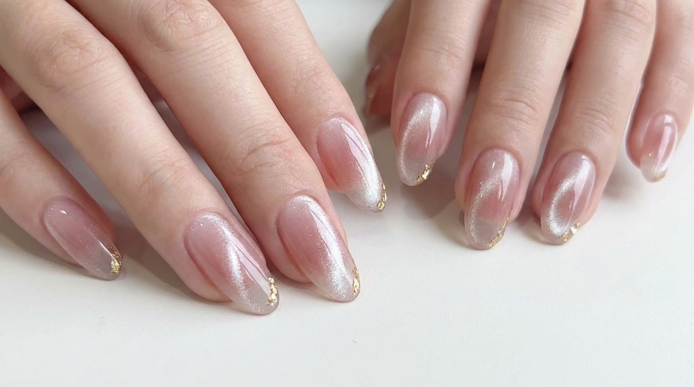 Blush Cat Eye Nails with Gold Accents — Step-by-Step Tutorial