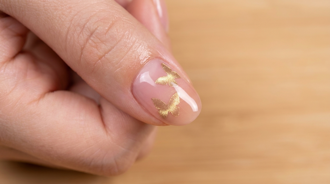 Nude Pink Gold Butterfly Cat-Eye Nails — Step-by-Step Tutorial