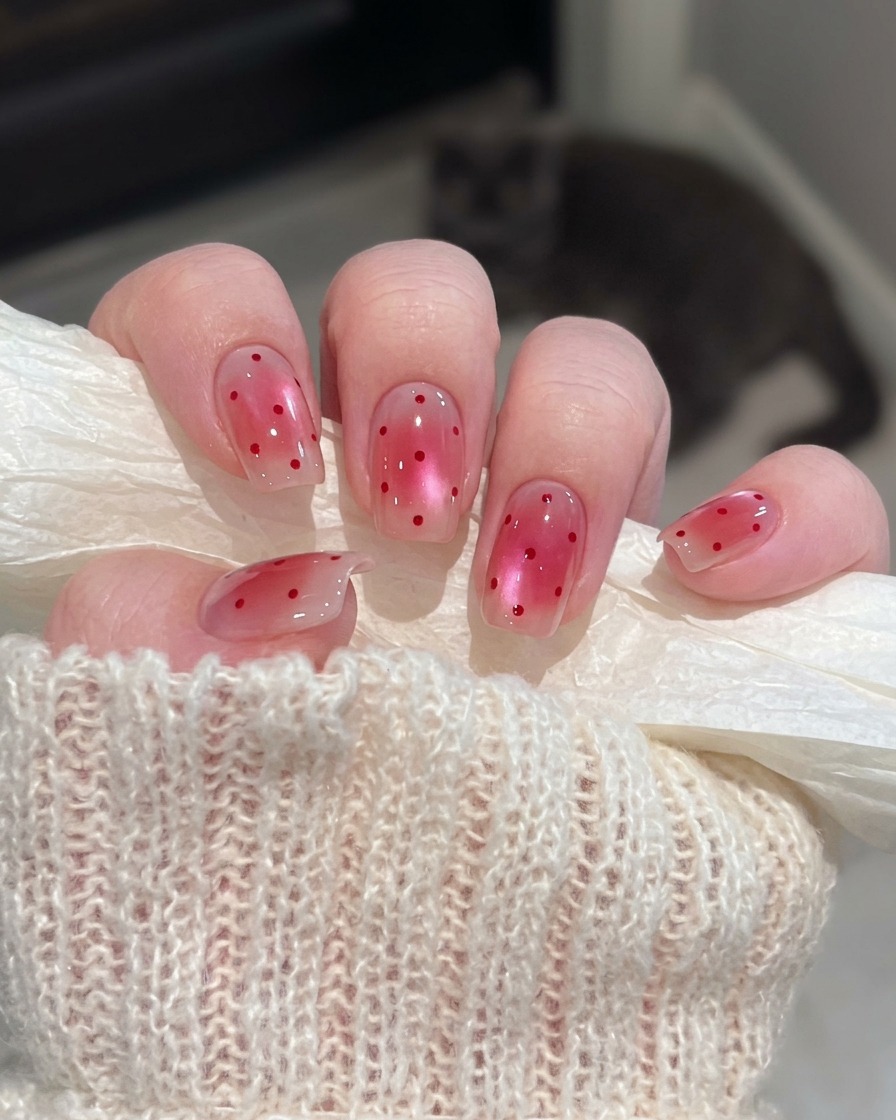 A hand with nails coated in base gel resting under a professional UV nail lamp.