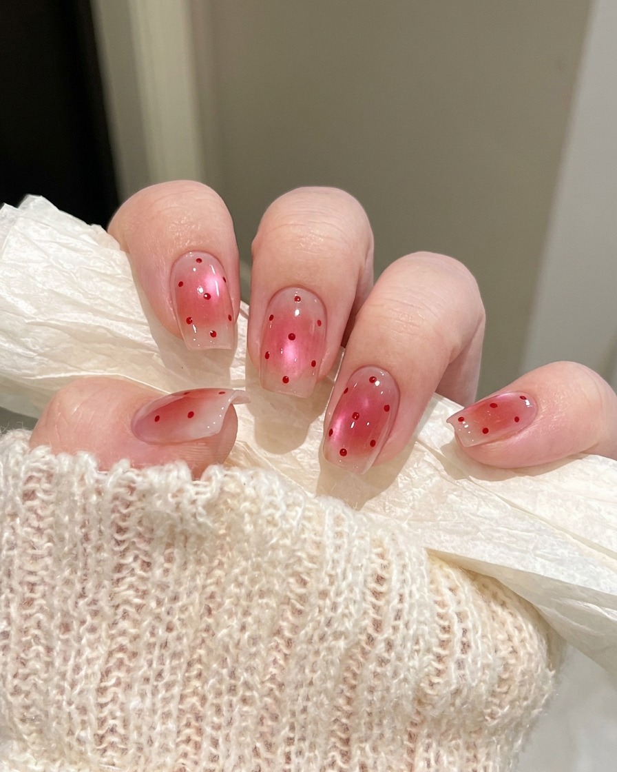 A nail brush applying the DORYLA M40 cat-eye gel to a nail, showing the glossy, reflective quality.