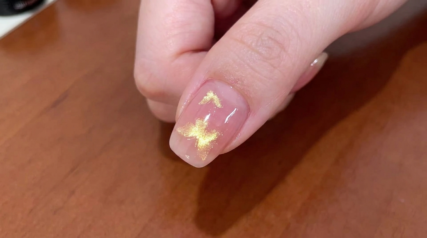 A brush applying a clear matte top coat over a nail, showing the transition from glossy to a soft matte appearance.