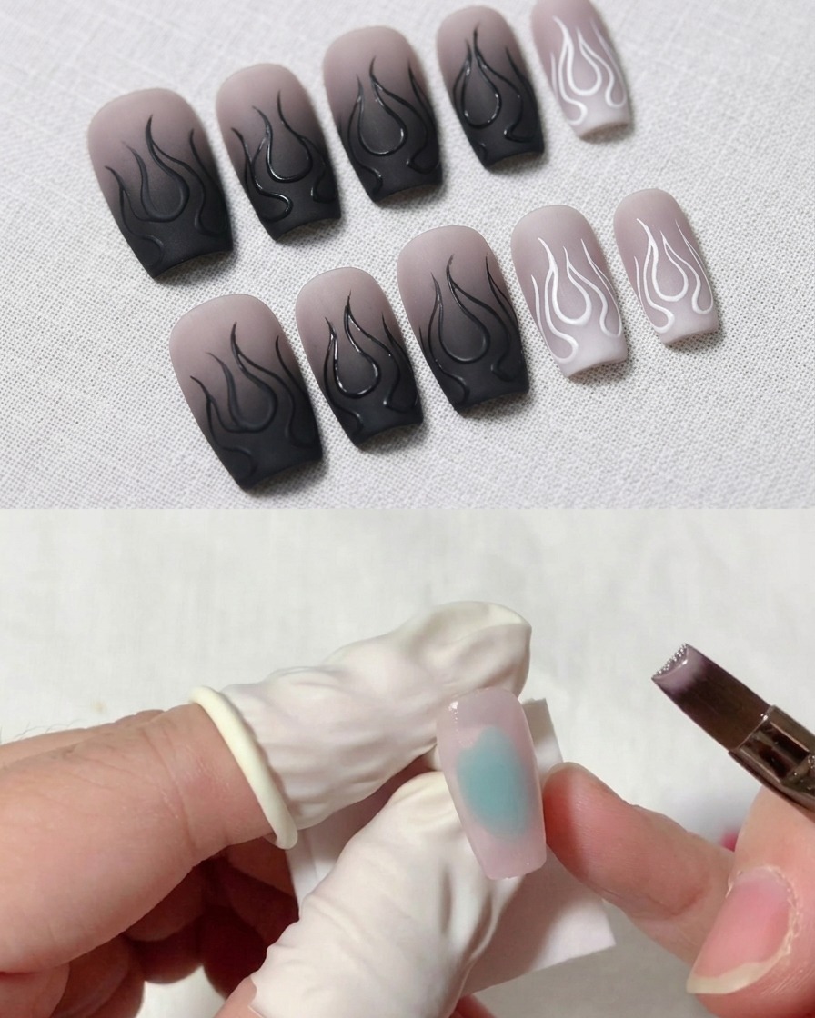 A close-up of a brush spreading pink jelly gel evenly across a nail surface toward the tip.