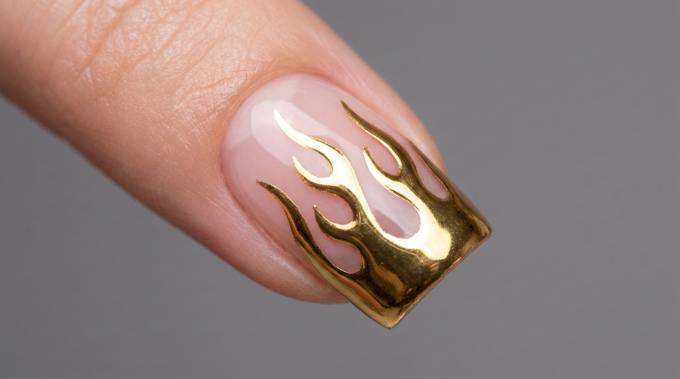 Gold Chrome Flame Nail Art — Edgy Metallic Tutorial