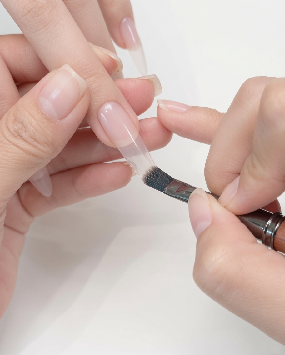 A cylindrical magnet being held close to a nail coated in wet cat-eye gel.