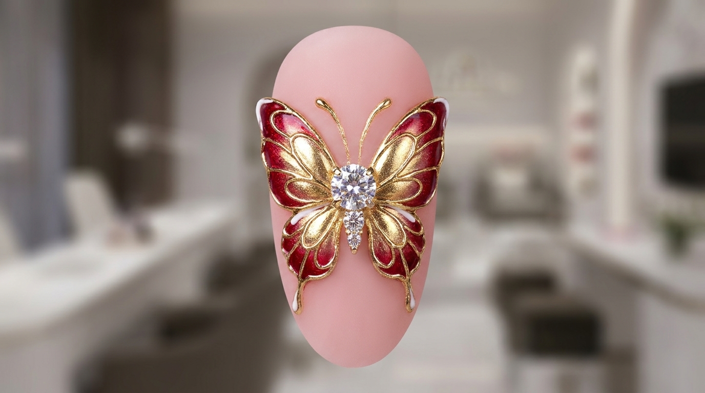 3D Red Butterfly Nail Art — Elegant New Year Tutorial
