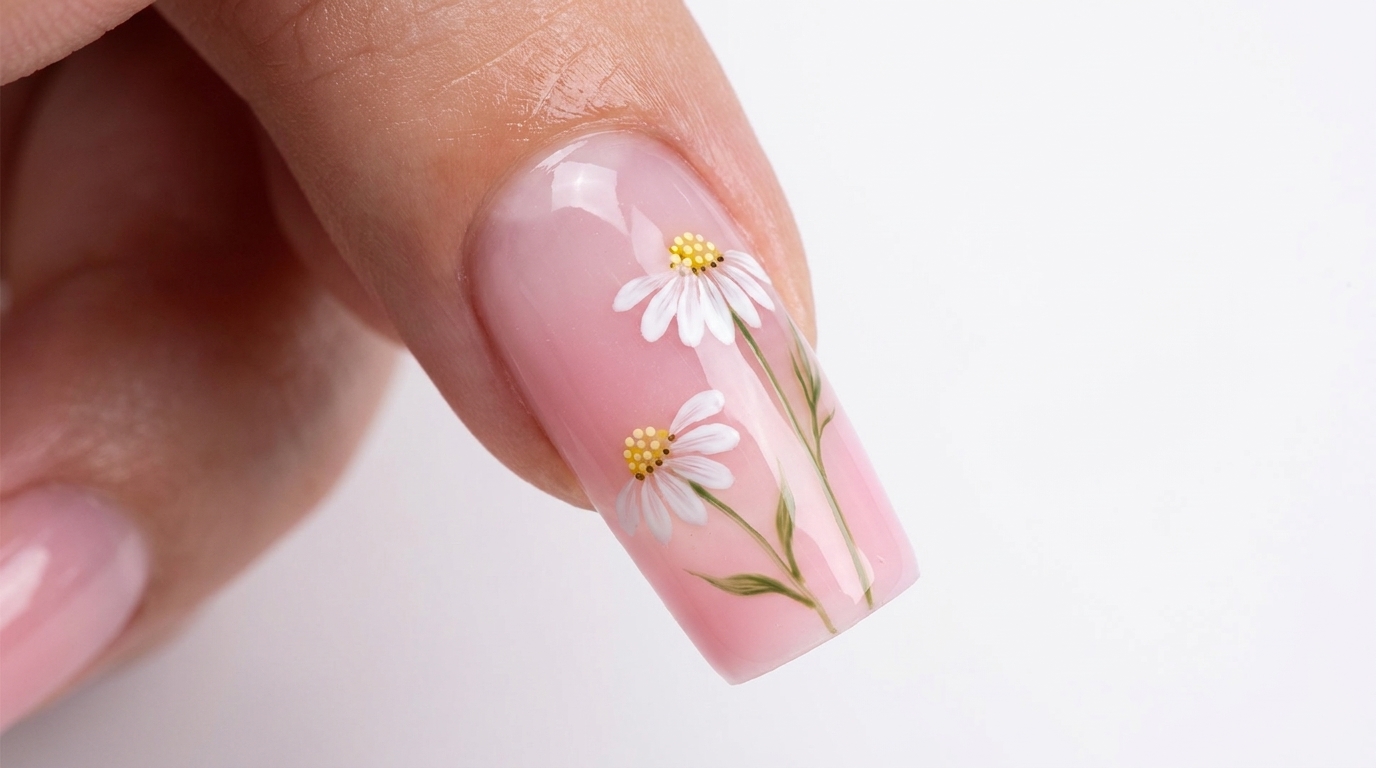 Hand-Painted Daisy Garden Gel Nails — Step-by-Step Tutorial