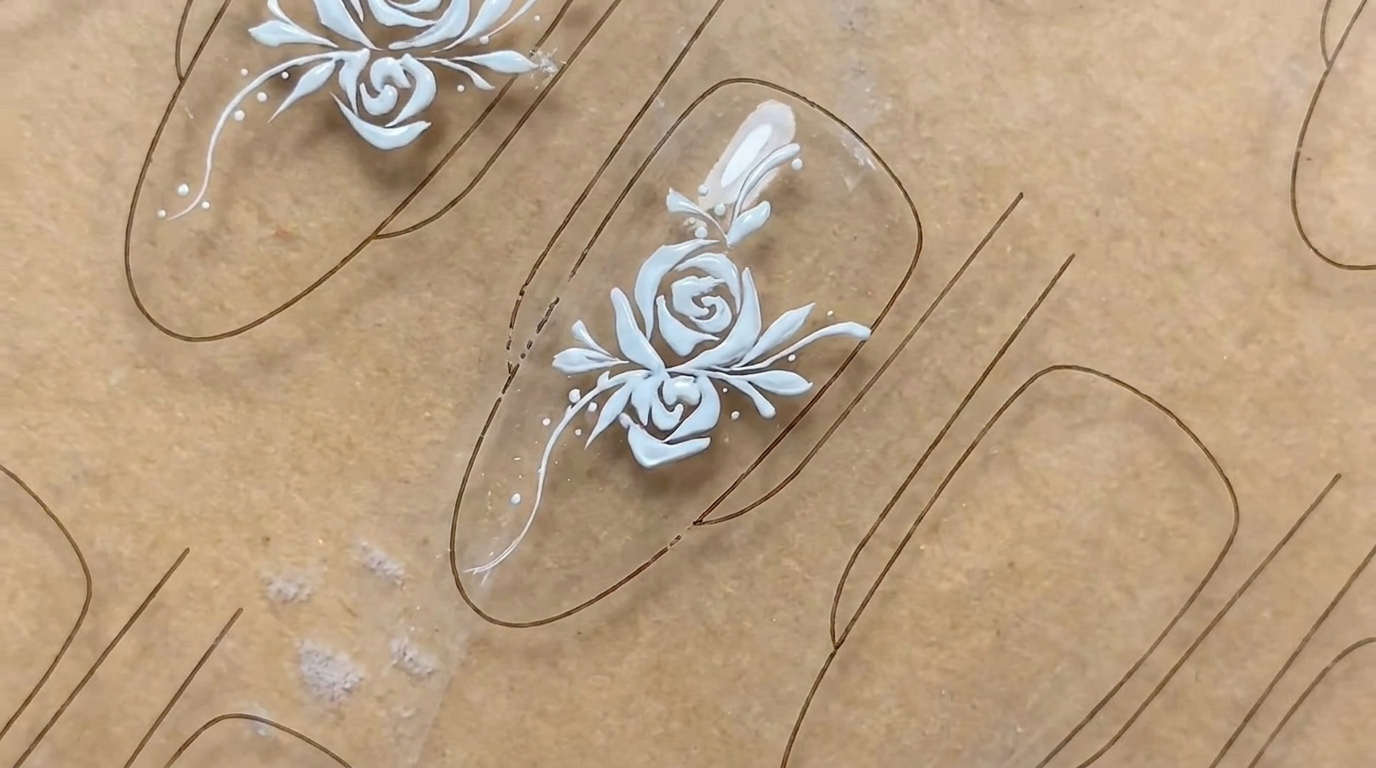 Elegant White Rose Liner Brush Nail Art — Step-by-Step Tutorial