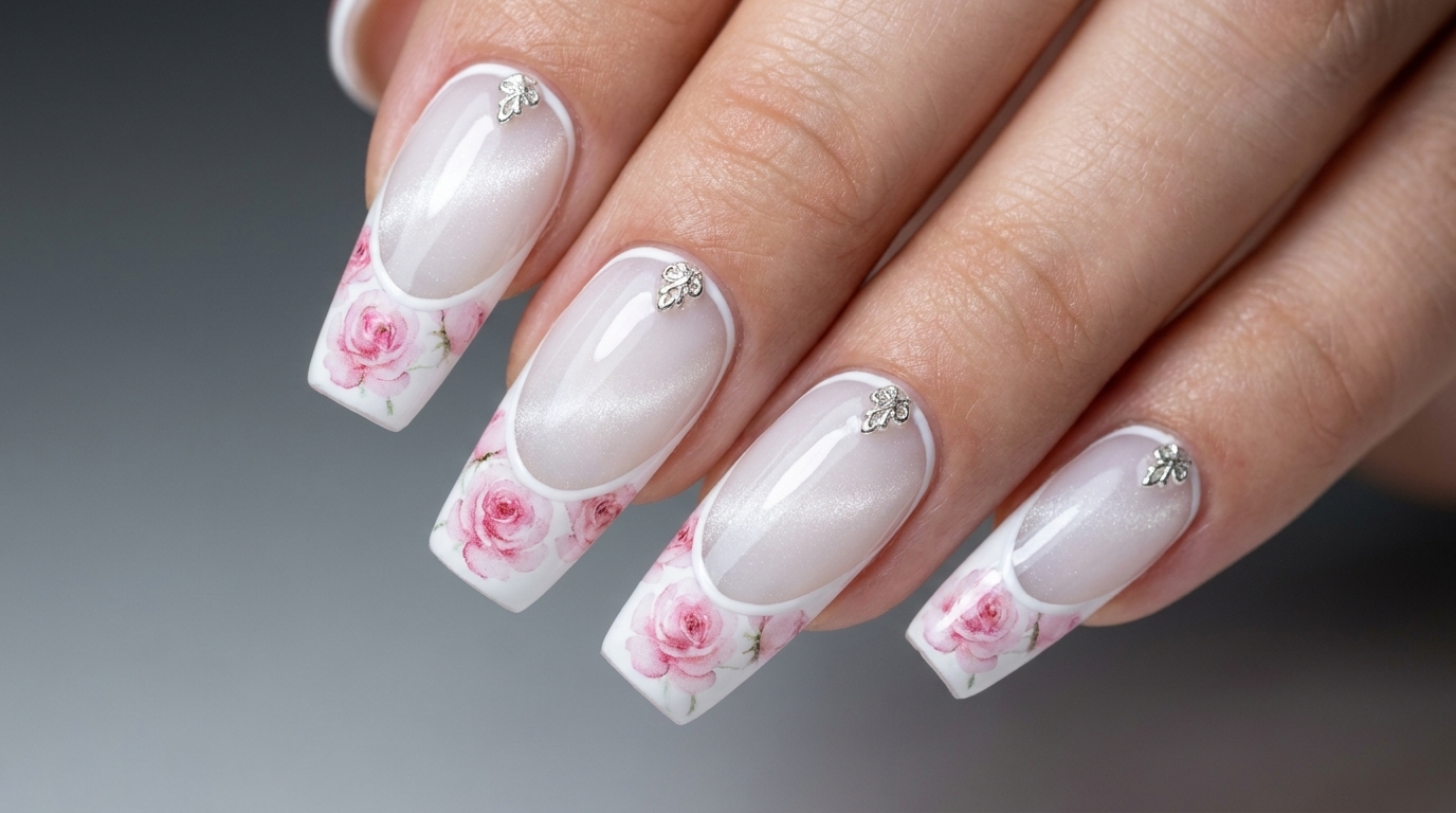 Watercolor Rose French Manicure — Elegant Floral Nail Tutorial