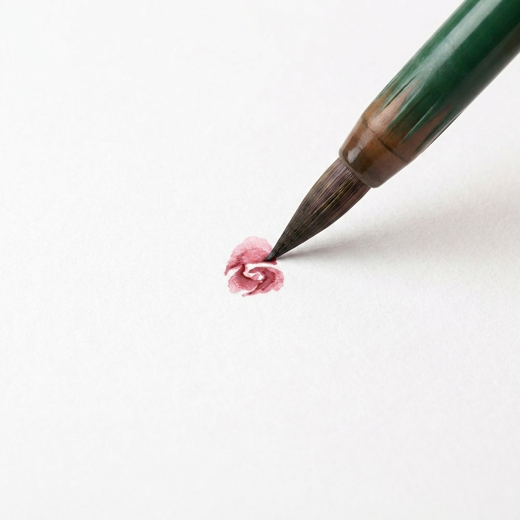 A small watercolor flower on paper with a new pink petal layer added to the top right section.